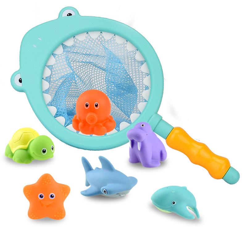 Color-Changing Animal Bath Toy Set: Temperature-Sensitive Water Play with Shark Scoop and Fish Toys