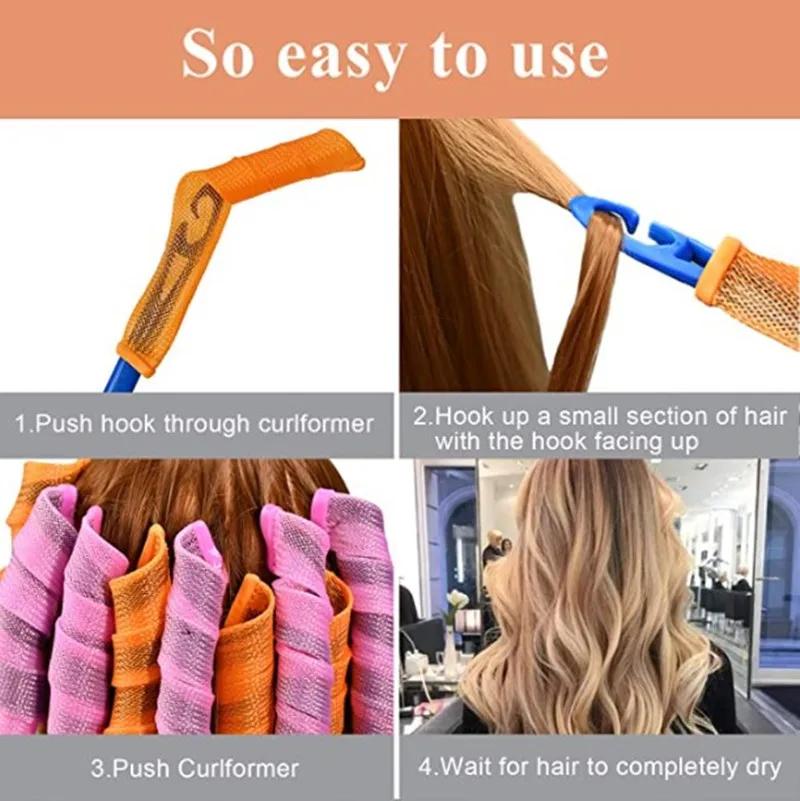 12/18/10pcs Hair Curler Rollers Women Spiral Curls Heatless with 2 Pcs Hooks DIY Wave Shape Rollers Spiral Round Curls Hair Tool