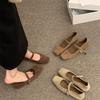 Suede Lazy One-word Strap Single Shoes Female 2025 Spring Grandma Shoes Female Flat-bottomed Pregnant Woman Fairy Wind Shallow Mouth Mary Jane Shoes