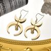 Bohemian Gold Color Asymmetrical Crescent Moon Bead Charms Dangle Earrings for Woman Korean Geometric Designer Jewelry Colorfast