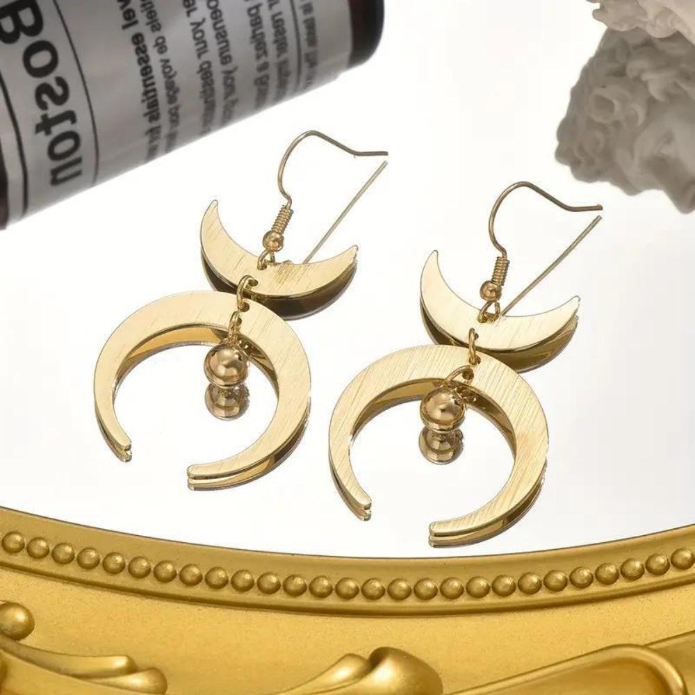 Bohemian Gold Color Asymmetrical Crescent Moon Bead Charms Dangle Earrings for Woman Korean Geometric Designer Jewelry Colorfast