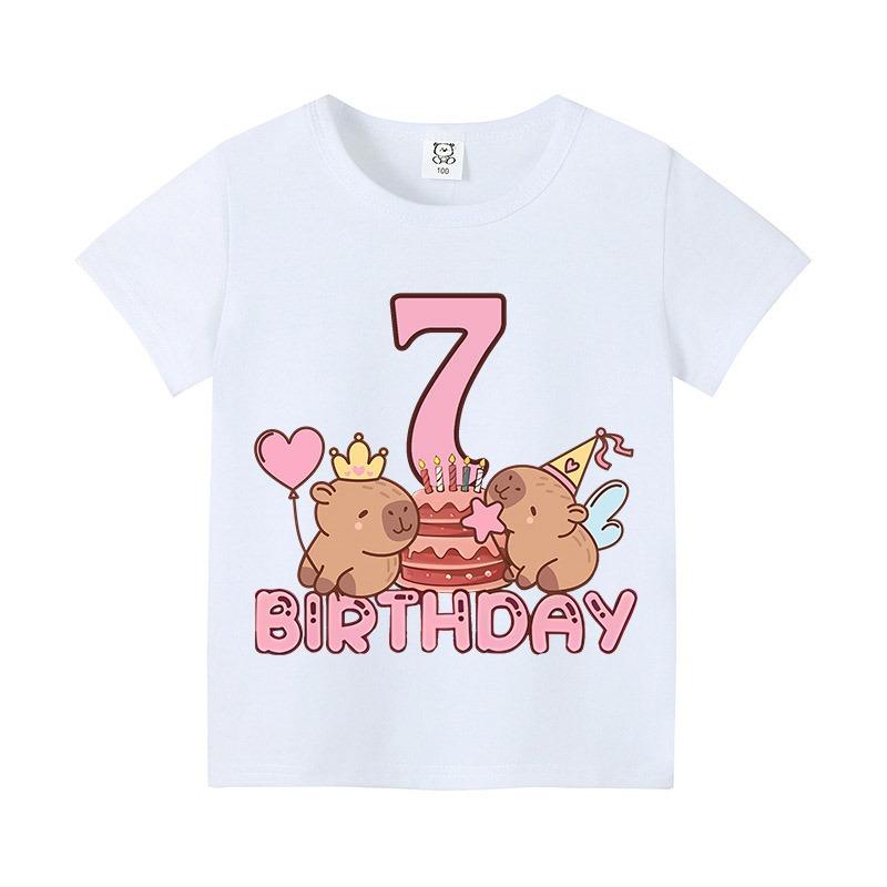 Capybara Girl Birthday Clothes Cute Toddler Kids Number T Shirt Cartoon Short Sleeve Baby Cotton T Shirt Summer Children  Tops