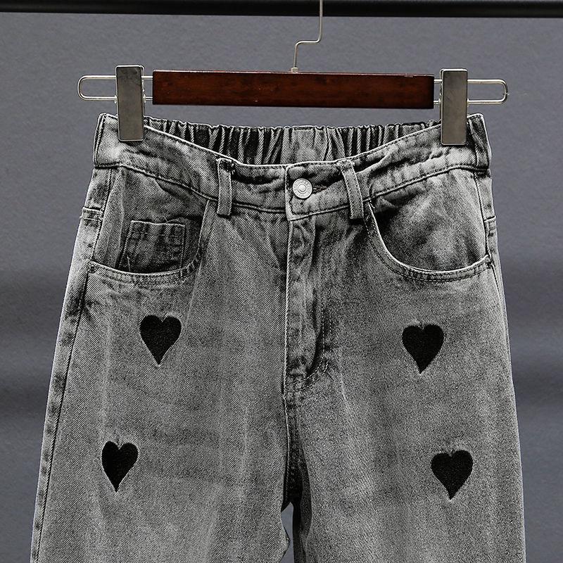 Women's Spring and Autumn Large Size High Waist Jeans Solid Color Loose Straight Casual Harem Pants