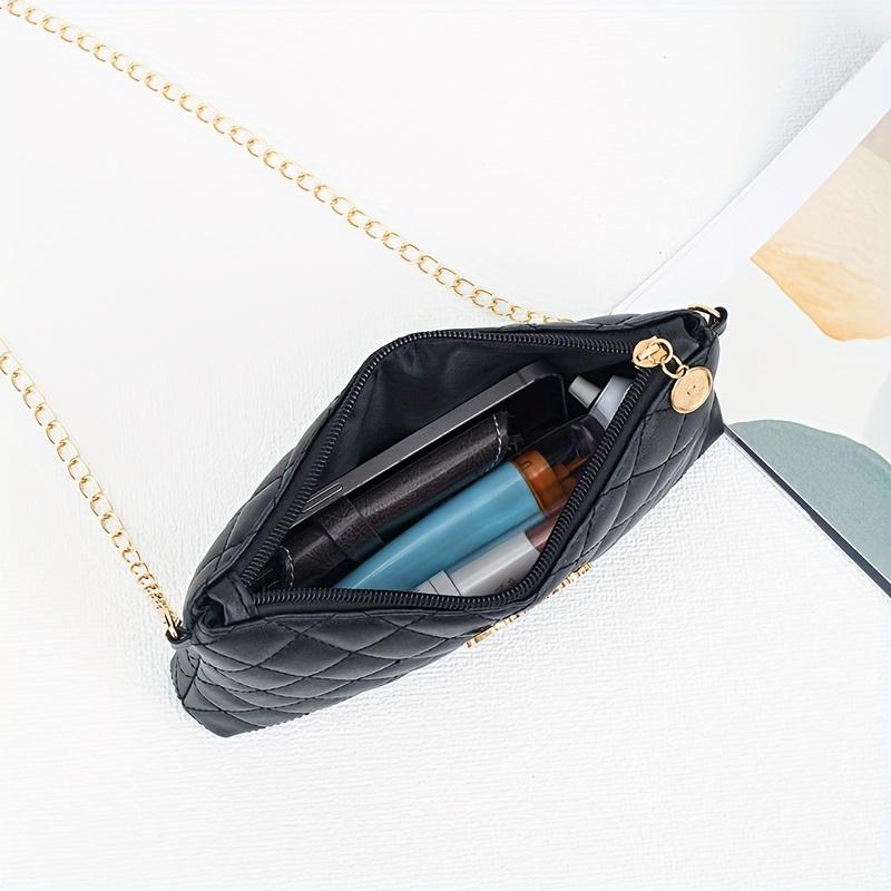 Poșetă crossbody elegantă matlasată cu curea lanț auriu, material PU, închidere cu fermoar și curea de umăr detașabilă - Perfectă pentru stilul urban