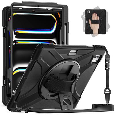 Voor iPad Pro 13 (2024) Hoes Standaard Pen Sleuf TPU+PC+Siliconen Tablethoes met Schouderband