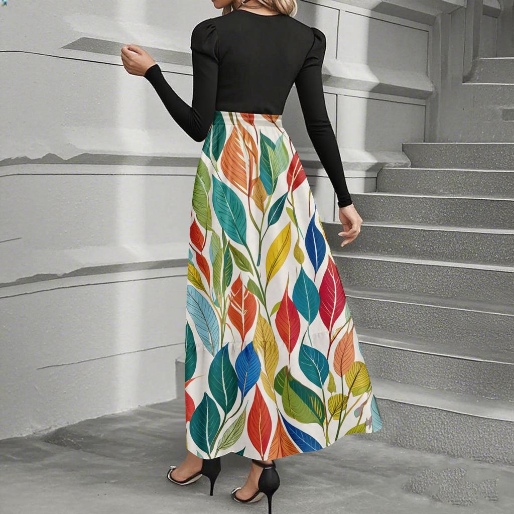 Damenmode Lässig Gürtel Langarm Rundhals Floral Bedruckt Elegant Temperament Kleider