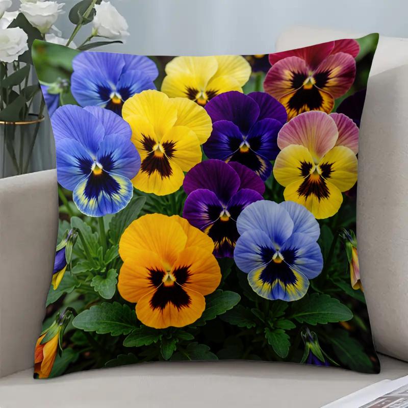 1pc Vibrant Daisy Floral Cushion Cover | Colorful Floral Pillowcase, Spring Easter, Ramadan, 44.96cm X 44.96cm, Single-Sided Print, Polyester Material
