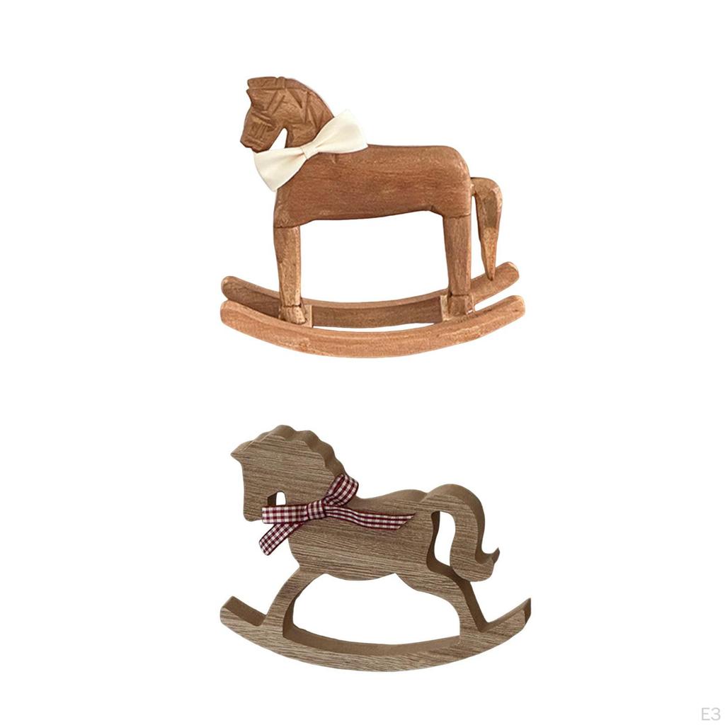Rocking Horse Ornament Carved Wooden Figurine Housewarming Table Centerpiece Office Retro
