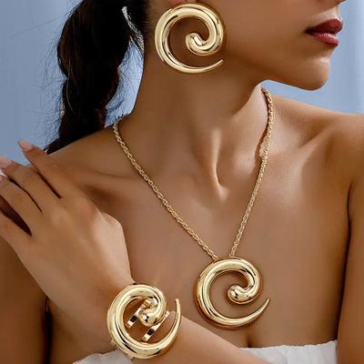 3 Pieces Metal Threaded Ring Pendant Necklace Earrings Bracelet Set Ladies Wear Holiday Travel Party Party Out