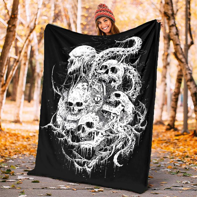 Gothic Skull Flannel Blanket Soft Warm All-Season Throw, Design for Camping, Car Travel, Hiking Sofa, Bed, Office Perfect Gift for Parties