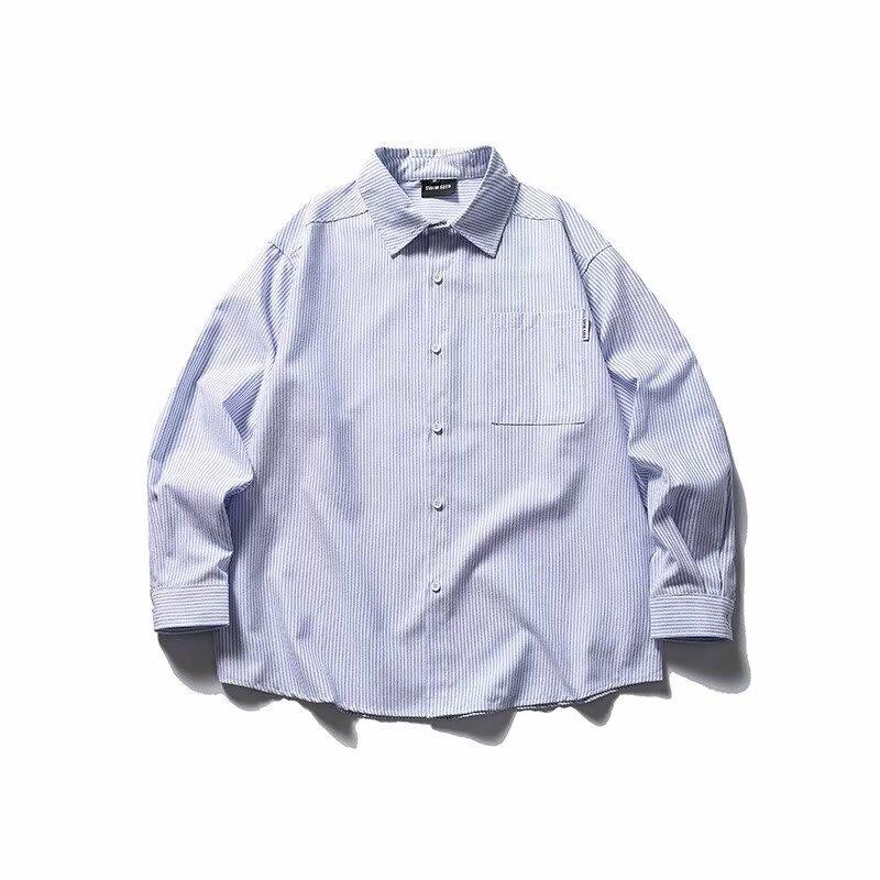 

Рубашка с длинными рукавами с буквенным принтом 2024 года в японском стиле в стиле Гонконга, свободная рубашка для мужчин, летняя модная универсальная повседневная куртка 2XL синий