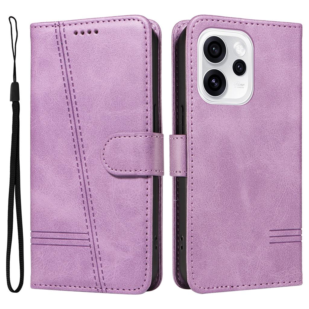 Luxury Line Card Solt Wallet Flip Leather Phone Case For OPPO Reno 13 14 15 13F Find X8 Pro kickstand Bag Book Strap Cover