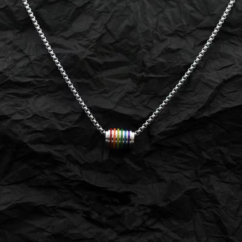 Rainbow Bead Necklace: Unisex High-End Titanium Steel Chain for a Versatile, Trendy Look