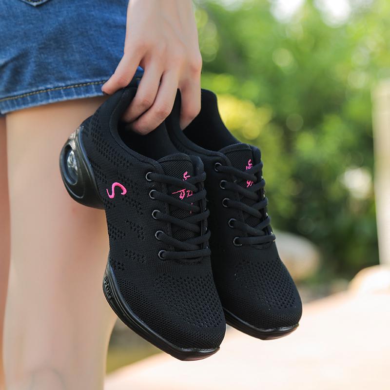 35-41 Modern Dance Shoes for Women, Soft Soled Mesh, Fly Woven Mid Heel Ballet Dance Shoes, Casual Shoes