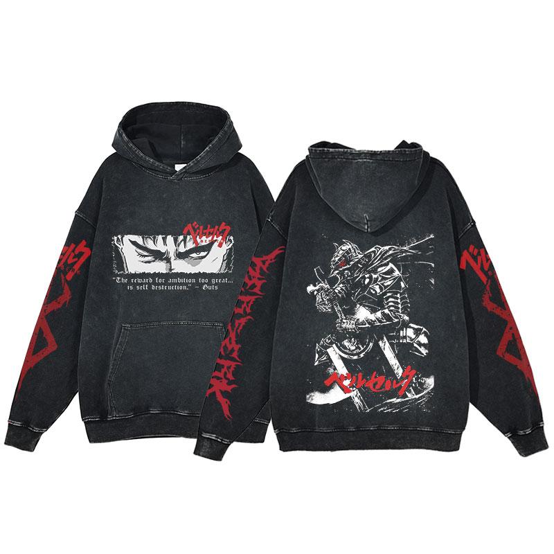 Japan Anime Berserk Guts Print Hooded Men Women Y2k Hoodies Oversized Cotton Sweatshirt Harajuku Male Comfortable Streetwear