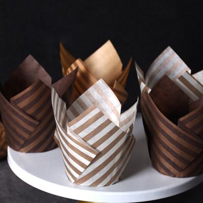 100Pcs Muffin Tasse Streifen Tulpe Form Öl Proof Papier Dekorieren Wrap Cupcake Liner für Hause