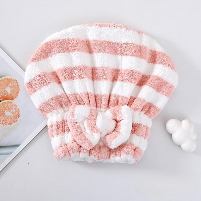 1pc Cute Bow Stripe Hair Hat Magic Microfiber Shower Cap Towel Bath Hats Dry Hair Cap Quick Drying Soft for Lady Turban Head