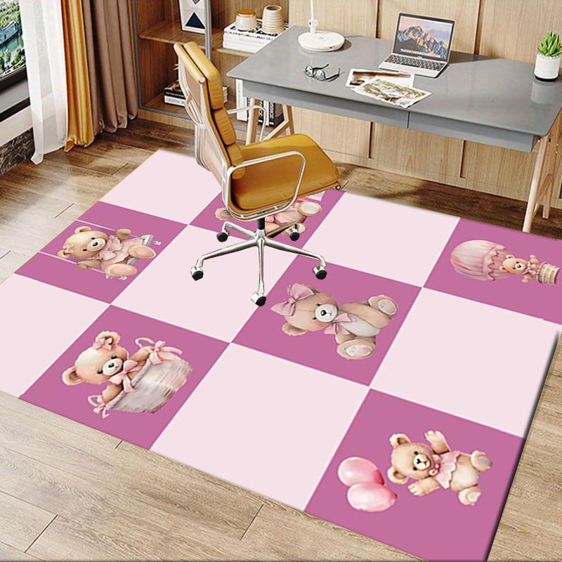 Pink Teddy Bear Chair Mat Office Carpet, Oversized Rug for Home Decor, Sofa Mat, Desk Pad, Gift Idea, Living Room, Bedroom, Various Rooms