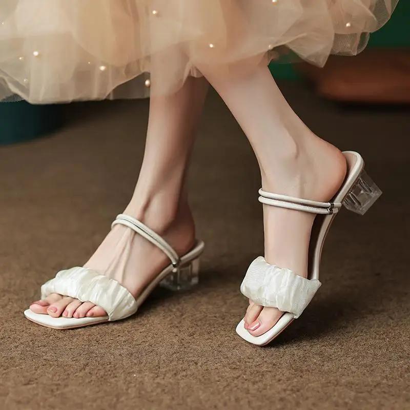 Outside Heeled Sandals Easy Wears 2025 Trend Shoes for Women Top Designs Vip 39 Slides On Promotion Summer Woman Slippers Sale