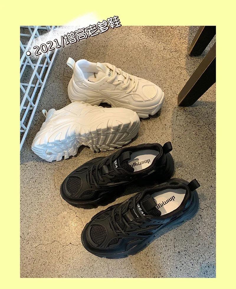 Thick-soled Dad Shoes Breathable Mesh Spring Black Casual Sneakers Ins Tide Breathable Increase