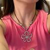 Retro Vintage Hollow Flower Charm Statement Simple Leather Cord Women Necklace Boho Jewelry