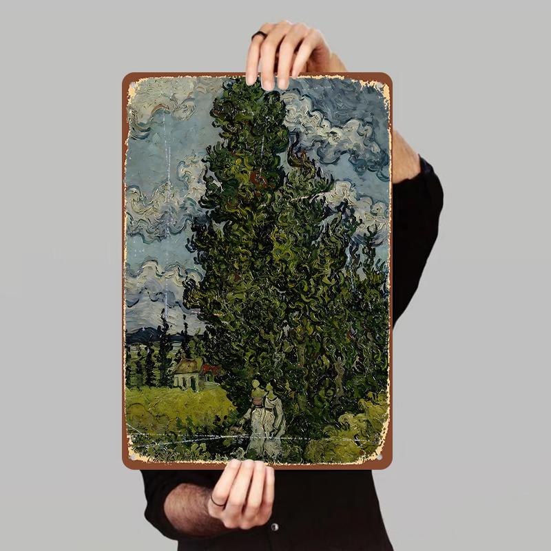 

Van Gogh Style Olive Tree Oil Painting Metal Tin Wall Art European Living Room Decorative Painting Retro Home Decoration 7.9x11.8In(20x30cm)