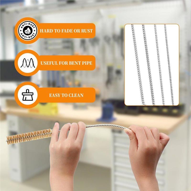 A58Z 14-Pieces Brass Wire Brush Stainless Steel Tube Brush Set 12" Round Wire Brushes Kit Bore Brush Metal Bristle Cleaning