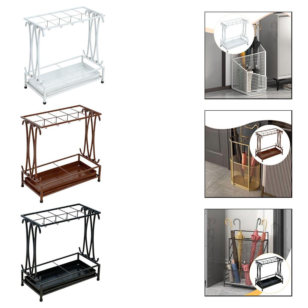 Compact Umbrella Stand with Drip Tray, Multifunctional And Metal Storage for Hotel Entrance.