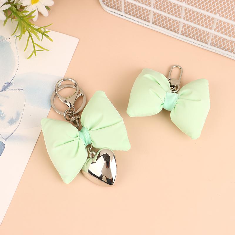 

Sweet Green Bow Heart Pendant Keychain Bowknot Keyrings For Women Girls Bag Decoration Accessories Gifts