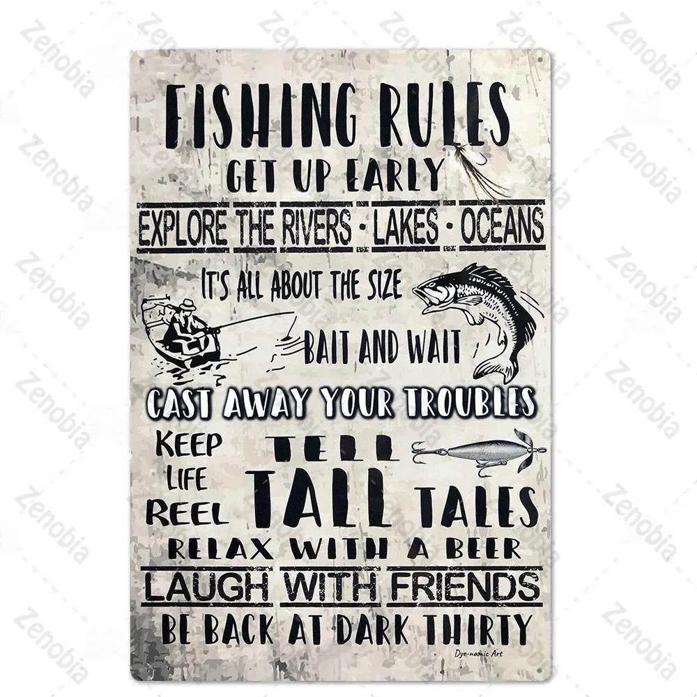 Fishing Decor Vintage Tin Sign Retro Metal Sign Wall Decor for Lake House Cabin Fishing Gift Metal Plate