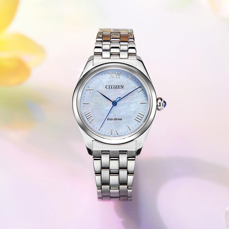 Citizen Light Powered Quartz Movement Women's Watch Mother of Pearl Color Watch Dial EM1140-80D