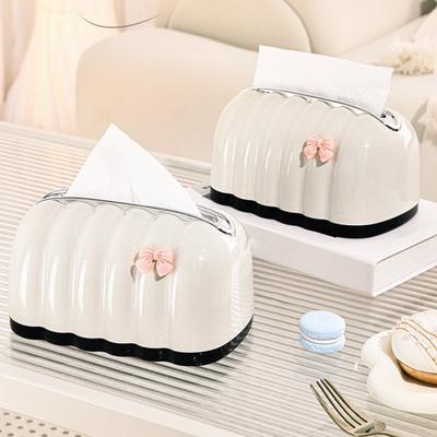 Yousheng Dekorative Taschentuchboxabdeckung mit rosa Schleife Große Kapazität Automatischer Hebemechanismus mit Feder Taschentuchbox Desktop-Feuchttuchhalter