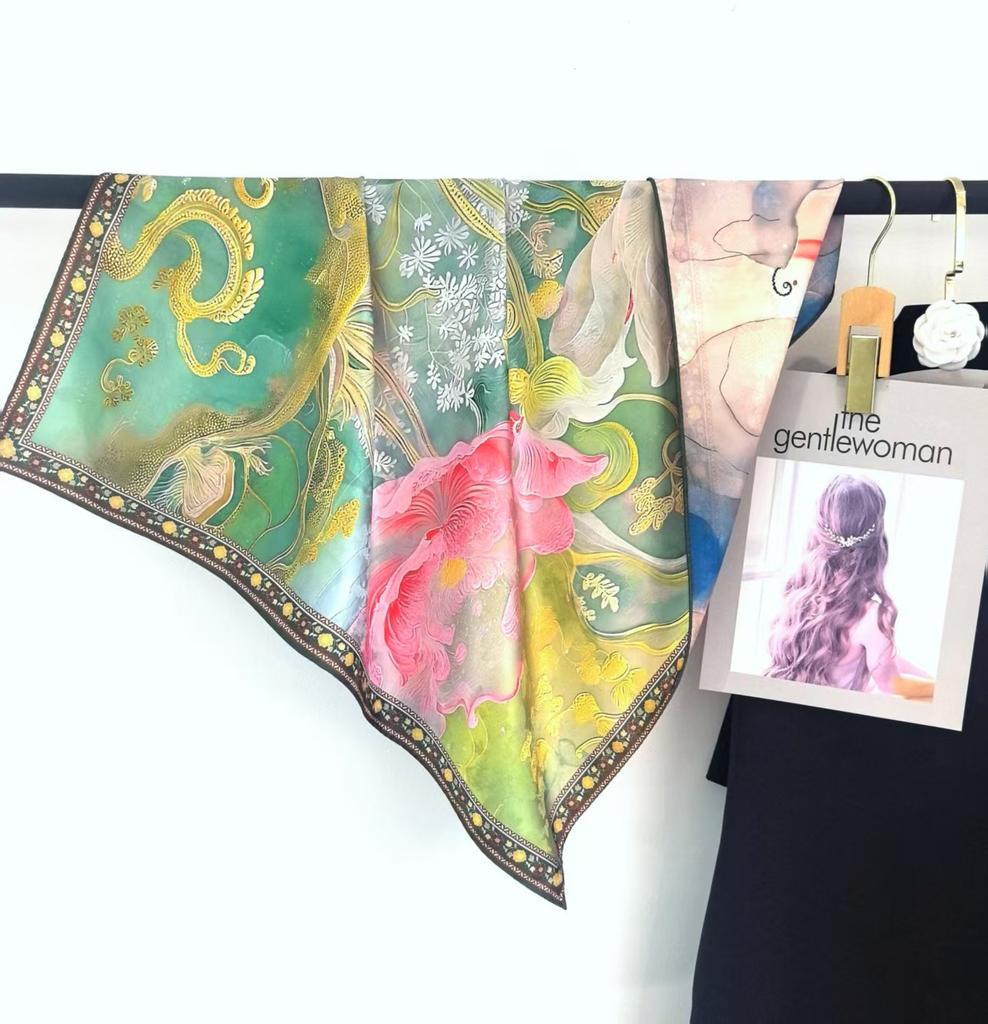 Flower Dill 70 * 70 New Chinese Suhang Small Square Scarf High-End Silk Scarf Women'S Double-Sided Spring And Summer Shawl Scarf