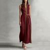 Women's Fashionable Vintage Stand Collar Sleeveless Casual Color-Blocked Loose Dress