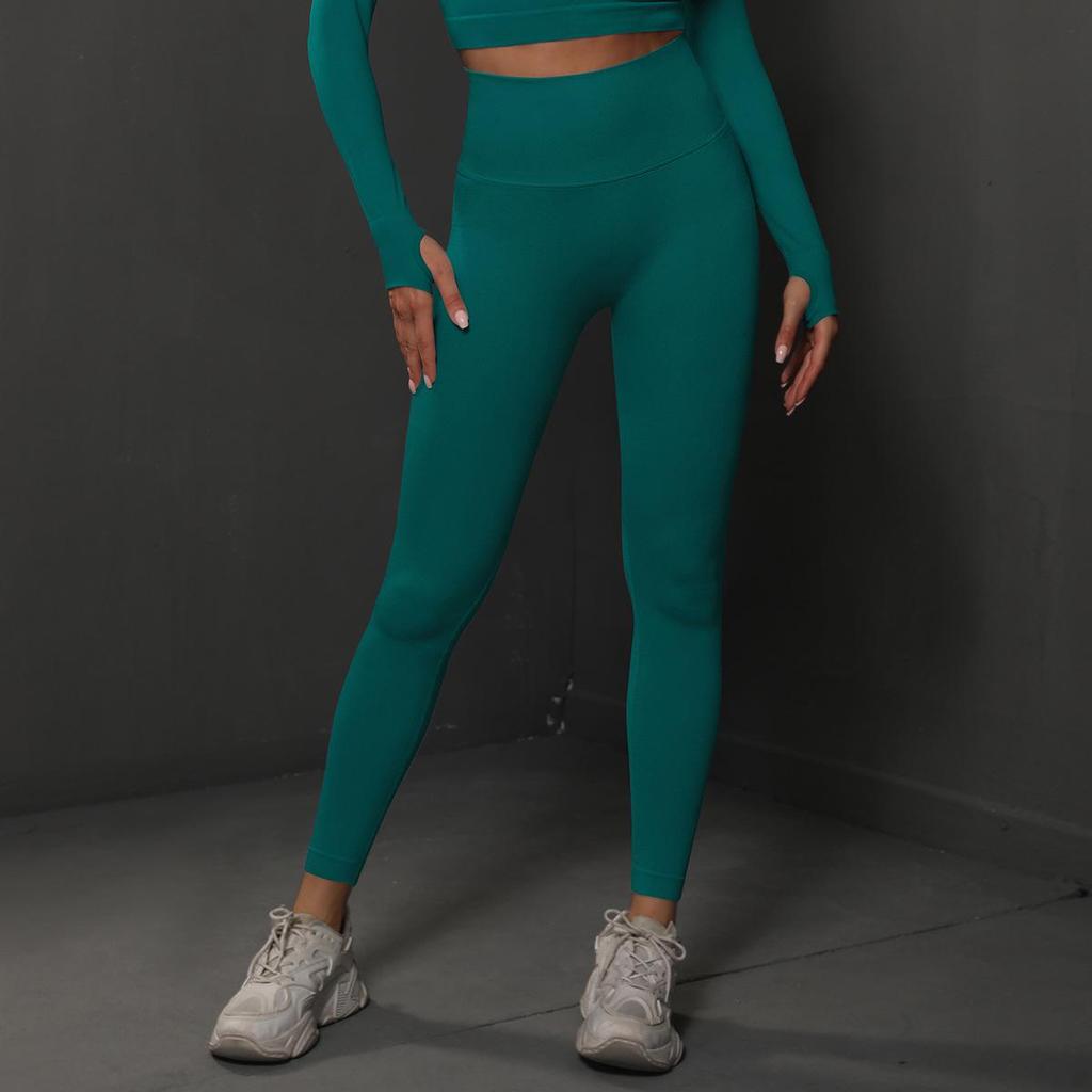 Women's High-Waist Seamless Knitted Yoga Pants - Hip-Lifting, Solid Color, Spring/Summer