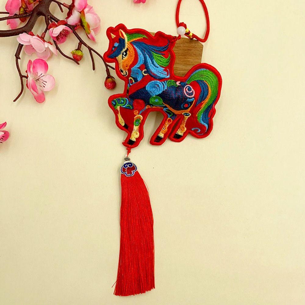 Chinese Red Chinese New Year Incense Packet with Tassel Zodiac Spring Festival Bell Pendant Embroidered Portable