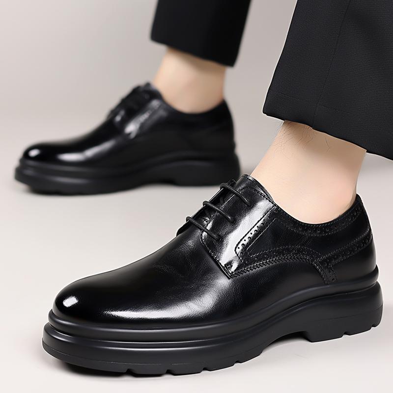 Fashion Men's Leather Oxford Shoes Classic Lace-Up Formal Dress Shoes Business Casual Male Dress Shoes New Slip-Resistant Sole Flats