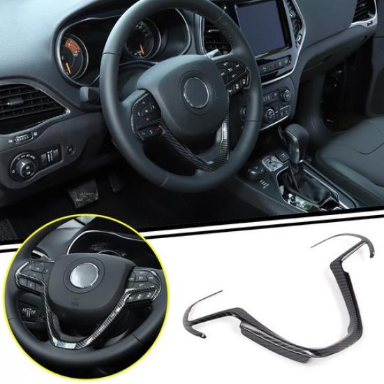 Carbon Steering Wheel Cover Bezel Trim For Jeep Cherokee Grand Cherokee 2014+