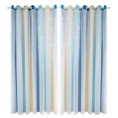 Gradient Hollowed Star Full Blackout Curtain Living Room Bedroom Window Drapes