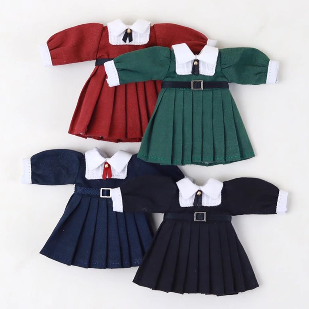 Obitsu 11 (OB11) Size Outfit for Obitsu Dolls (11cm Body): Long-Sleeved Dress, Schoolgirl Style, Honor Student Design, 4 Colors, Cute (Black)