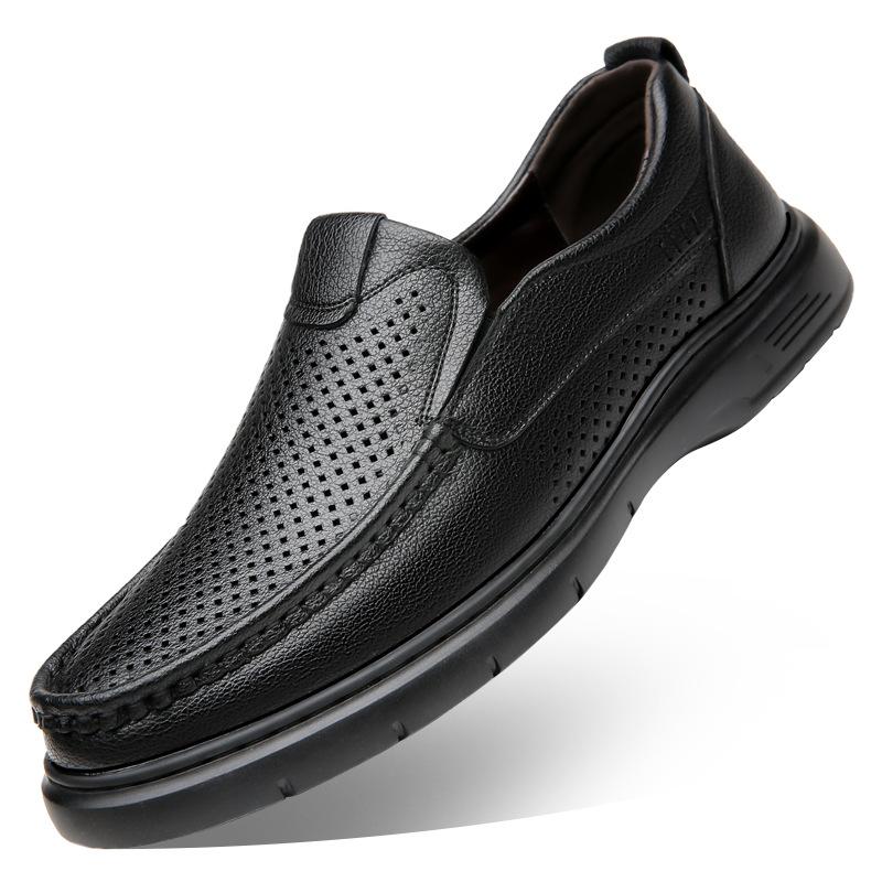2025 summer new men's business casual leather shoes men's soft leather soft sole hollow breathable leather sandals men 7736-1