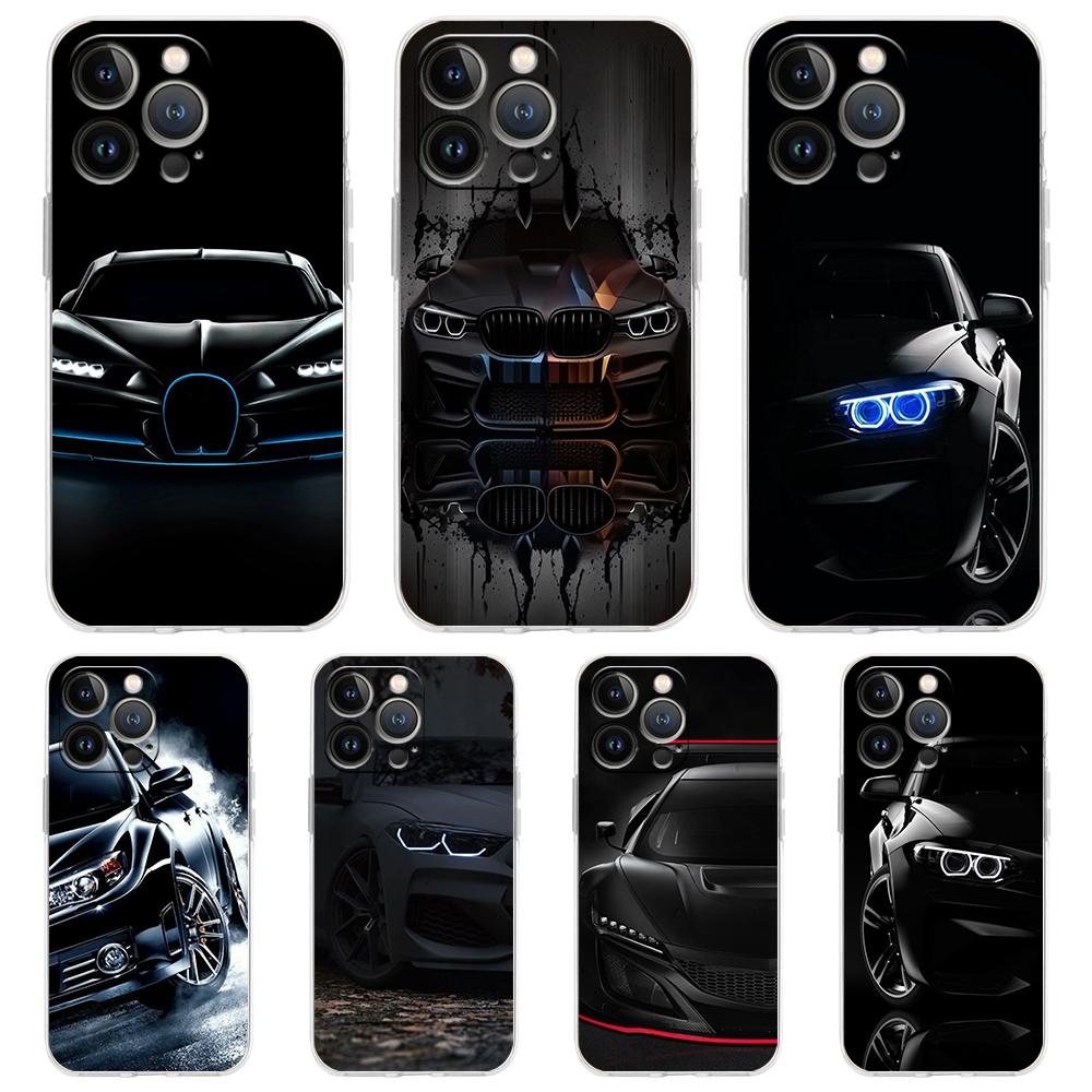Cool Sports Black Car Phone Case for iPhone 16 15 14 13 12 Pro Max Cover Transparent for iPhone 11 Pro Max 7 8 Plus XS XR Bags