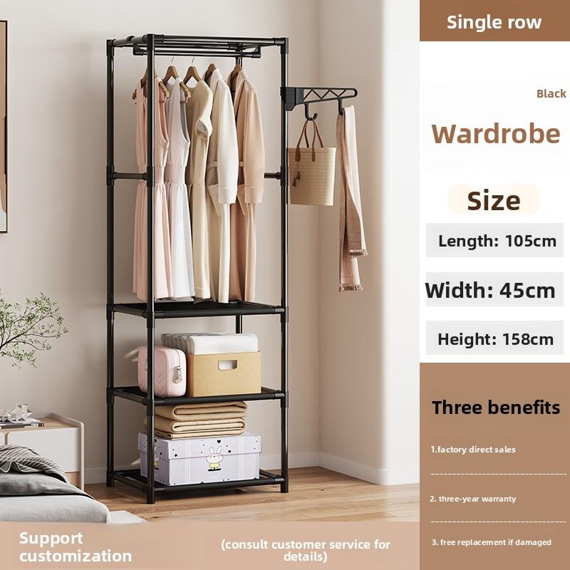 Simple three-row multi-functional storage hanger household bedroom floor rack coat rack