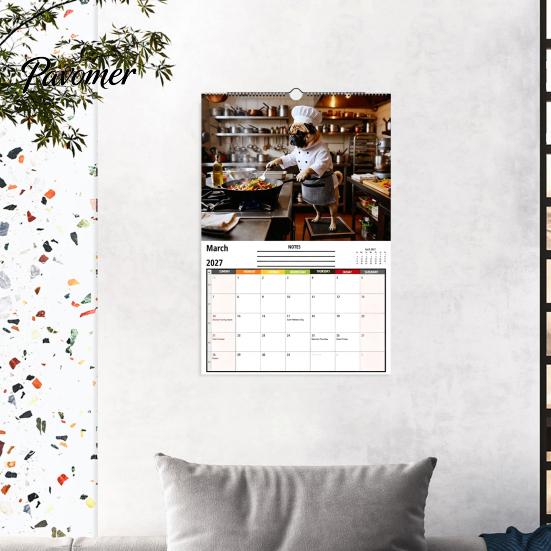Cute Animal Desk Calendar 2027 Pugs Working Wall Calendar, Funny Dog Hanging Functional Daily Planner 12 Monthly with Unique Illustrations for
