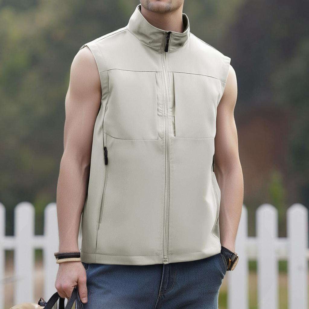 Men's Windproof Lightweight Golf Vest Outerwear With Pockets, Softshell Sleeveless Jacket For Running Hiking Sports