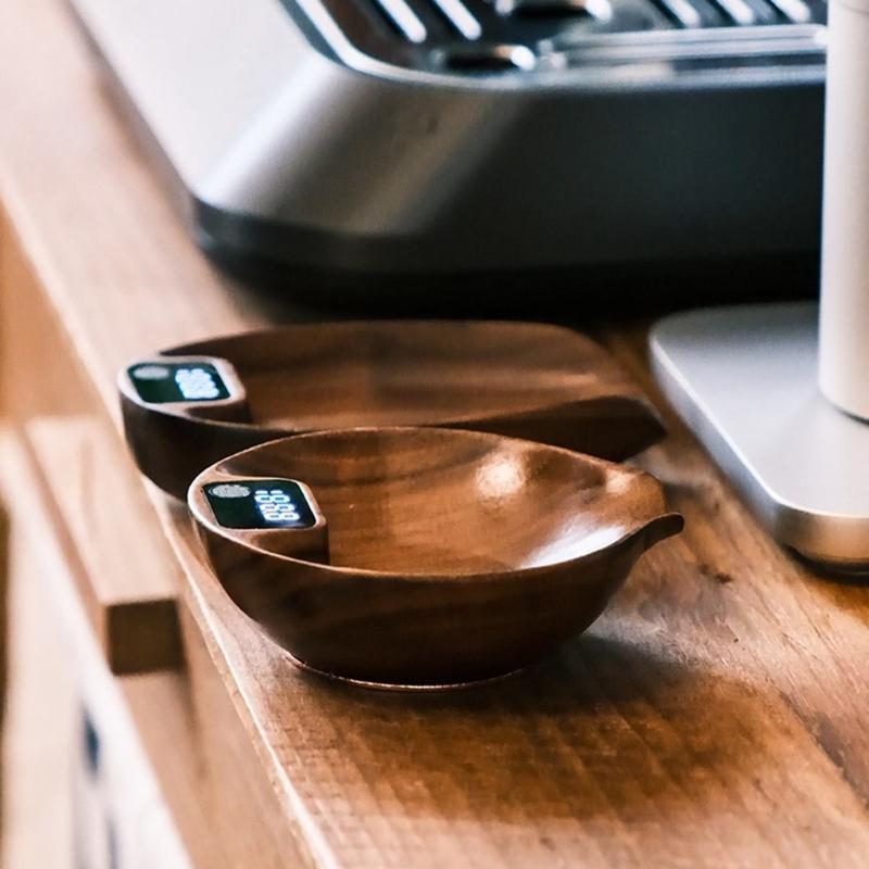 Elegant Wood Digital Coffee Scale Rechargeable Electronic Espresso Weigher Portable Walnut Kitchen Weighing Scale