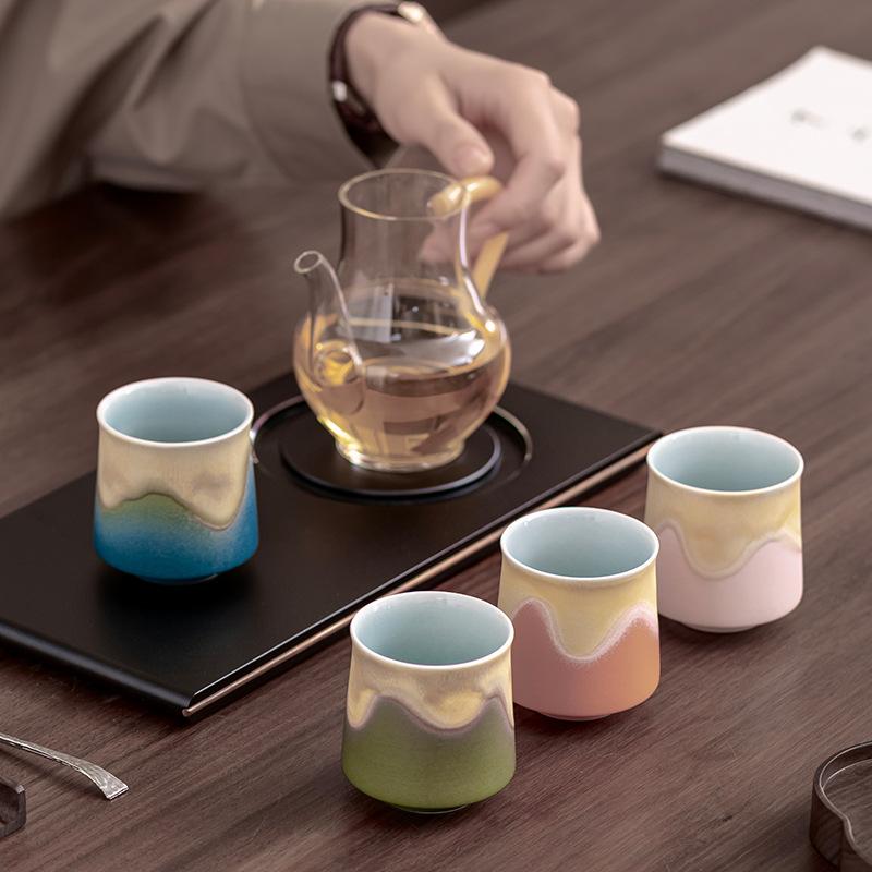 Coarse Pottery Gradual Change Teacup Master Cup Light Luxury Household Tea Drinking Kung Fu Tea Set Tea Cup Single Cup High-End Gift Box
