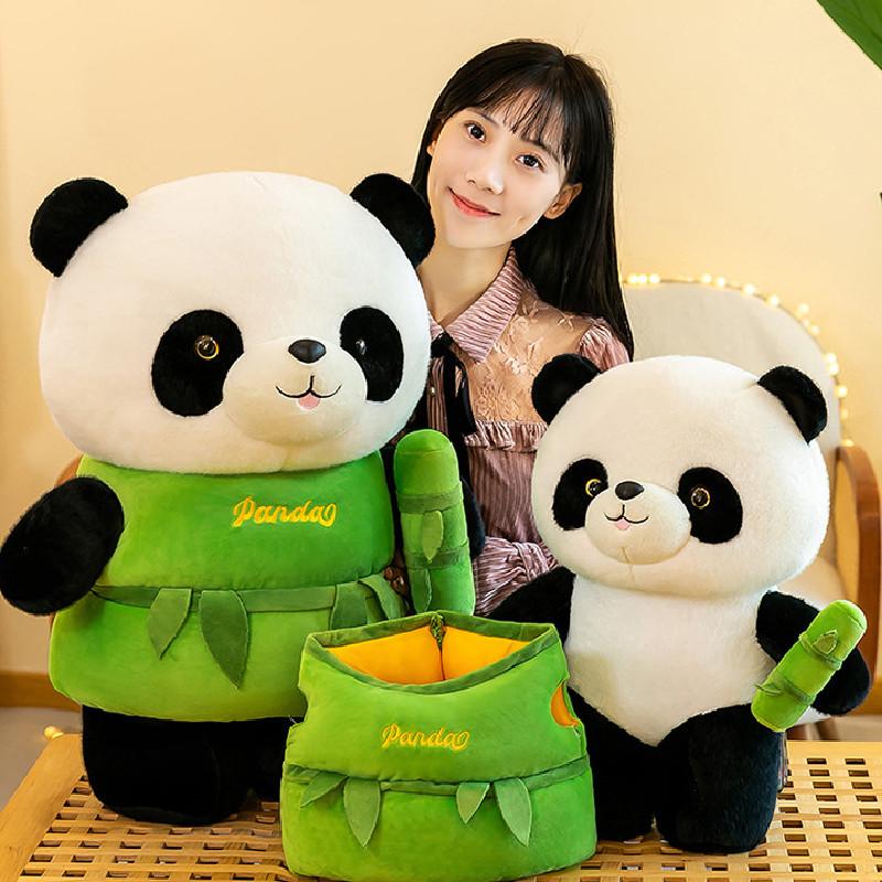Panda Toy Plush Bamboo Tube Doll Stuffed Animal Doll Pp Cotton Gift Cartoon