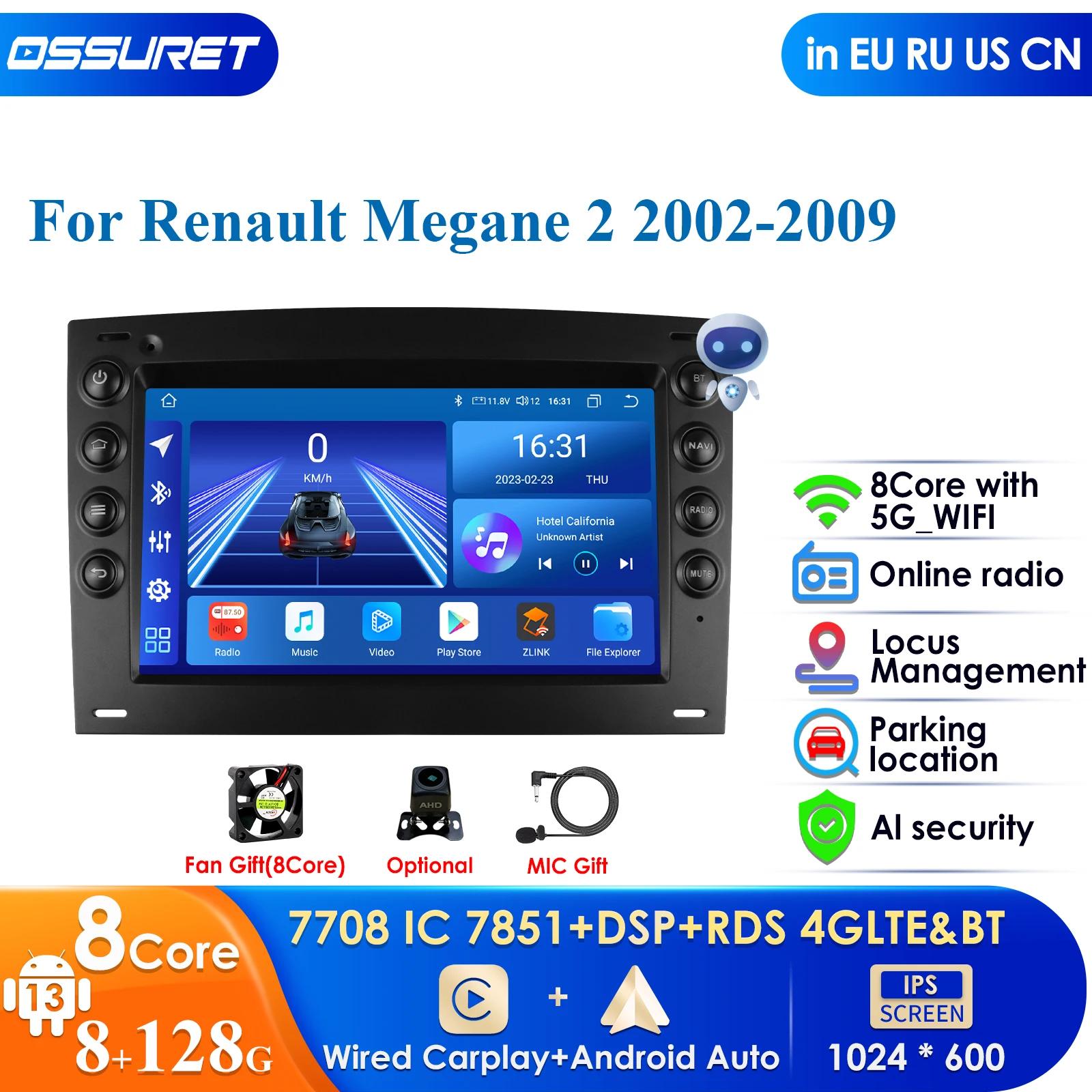 Ossuret Sistemi Intelligenti Bluetooth RDS FM DSP 8 Core DSP Lettore Multimediale per Auto per Renault Megane 2 2002-2009 Carplay 4G Autoradio GPS BT