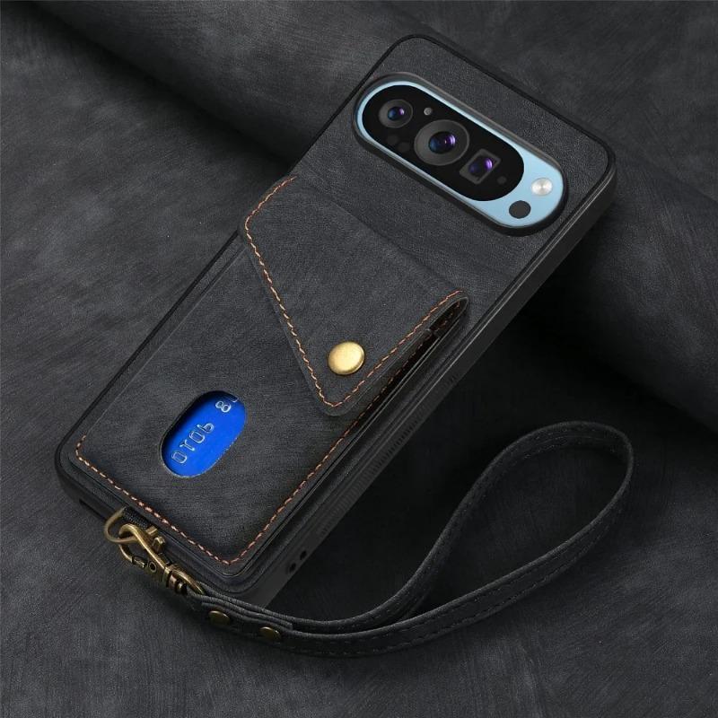 For Google Pixel 9 Pro XL Wrist Strap Card Slot Wallet Phone Case For Google 8 9 Pro 8A 7A 6A Leather Wallet Protective Cover